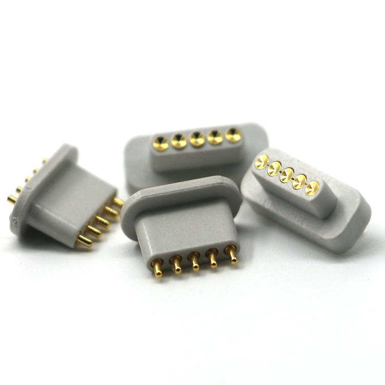 5PIN 弹簧针连接器 白色 pogo pin 间距2.54mm 镀金 大电流接触针